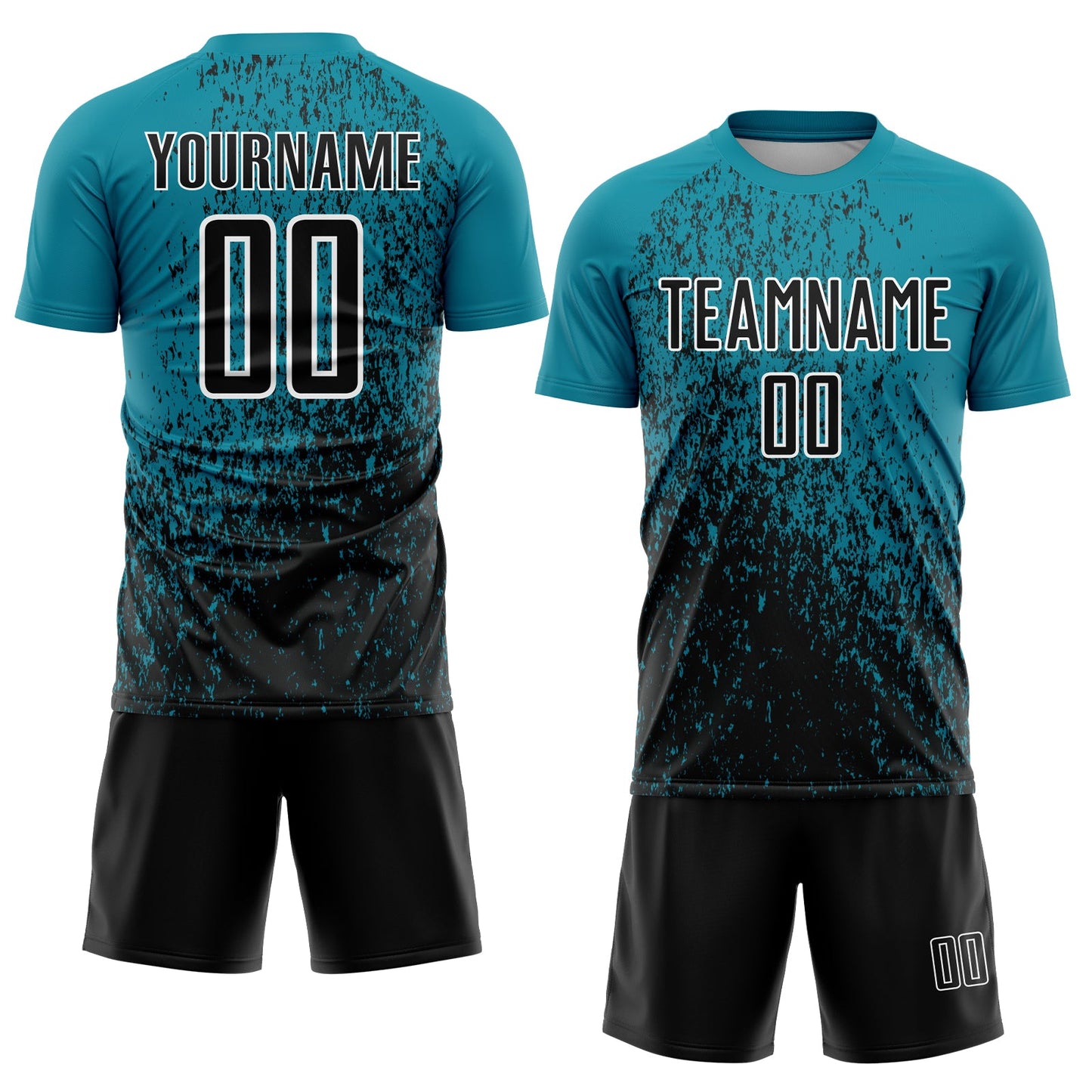 Custom Teal Black-White Abstract Fragment Art Sublimation Soccer Uniform Jersey Limited