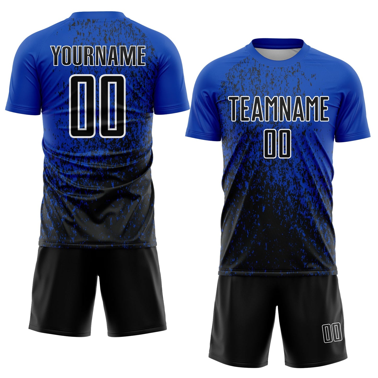 Custom Thunder Blue Black-White Abstract Fragment Art Sublimation Soccer Uniform Jersey Limited
