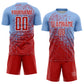 Custom Light Blue Red-White Abstract Fragment Art Sublimation Soccer Uniform Jersey Limited