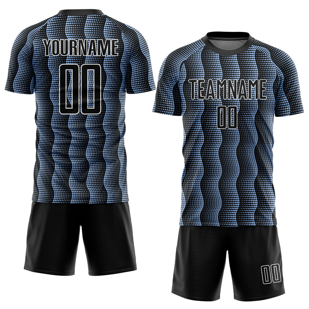 Custom Black Light Blue-White Geometric Shape Sublimation Soccer Uniform Jersey Limited