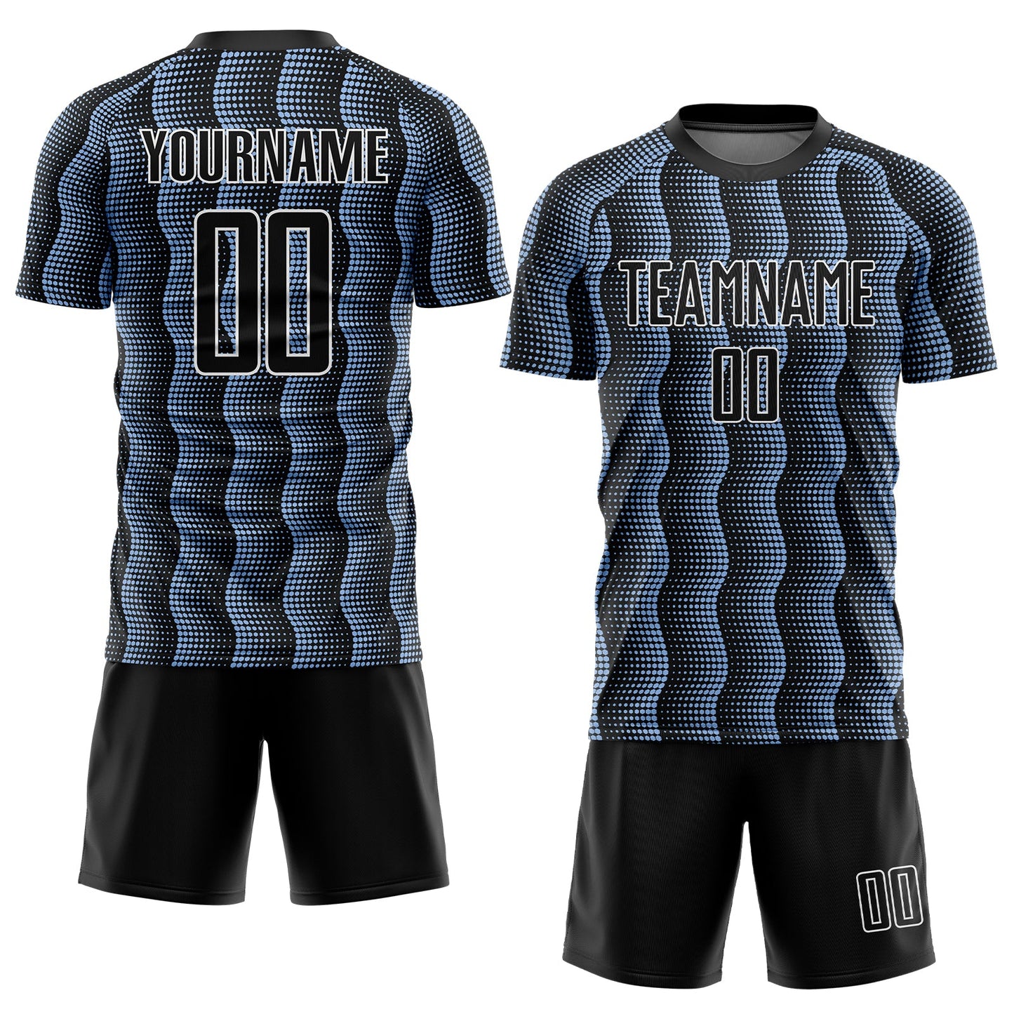 Custom Black Light Blue-White Geometric Shape Sublimation Soccer Uniform Jersey Limited