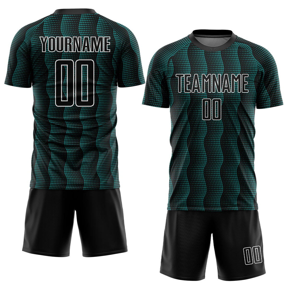 Custom Black Teal-White Geometric Shape Sublimation Soccer Uniform Jersey Limited