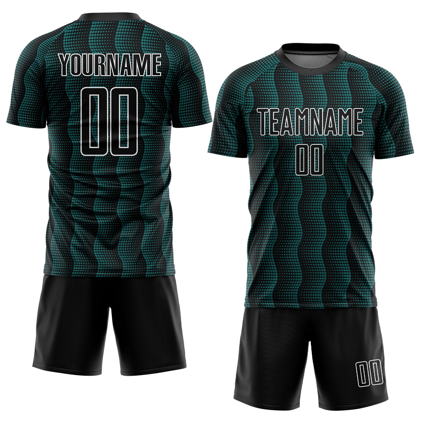Custom Black Teal-White Geometric Shape Sublimation Soccer Uniform Jersey Limited