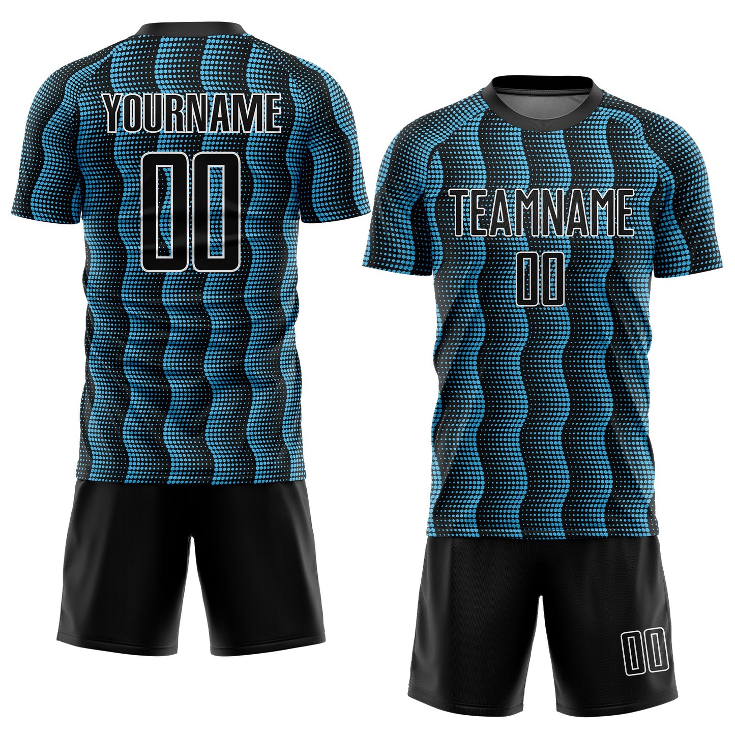 Custom Black Sky Blue-White Geometric Shape Sublimation Soccer Uniform Jersey Limited