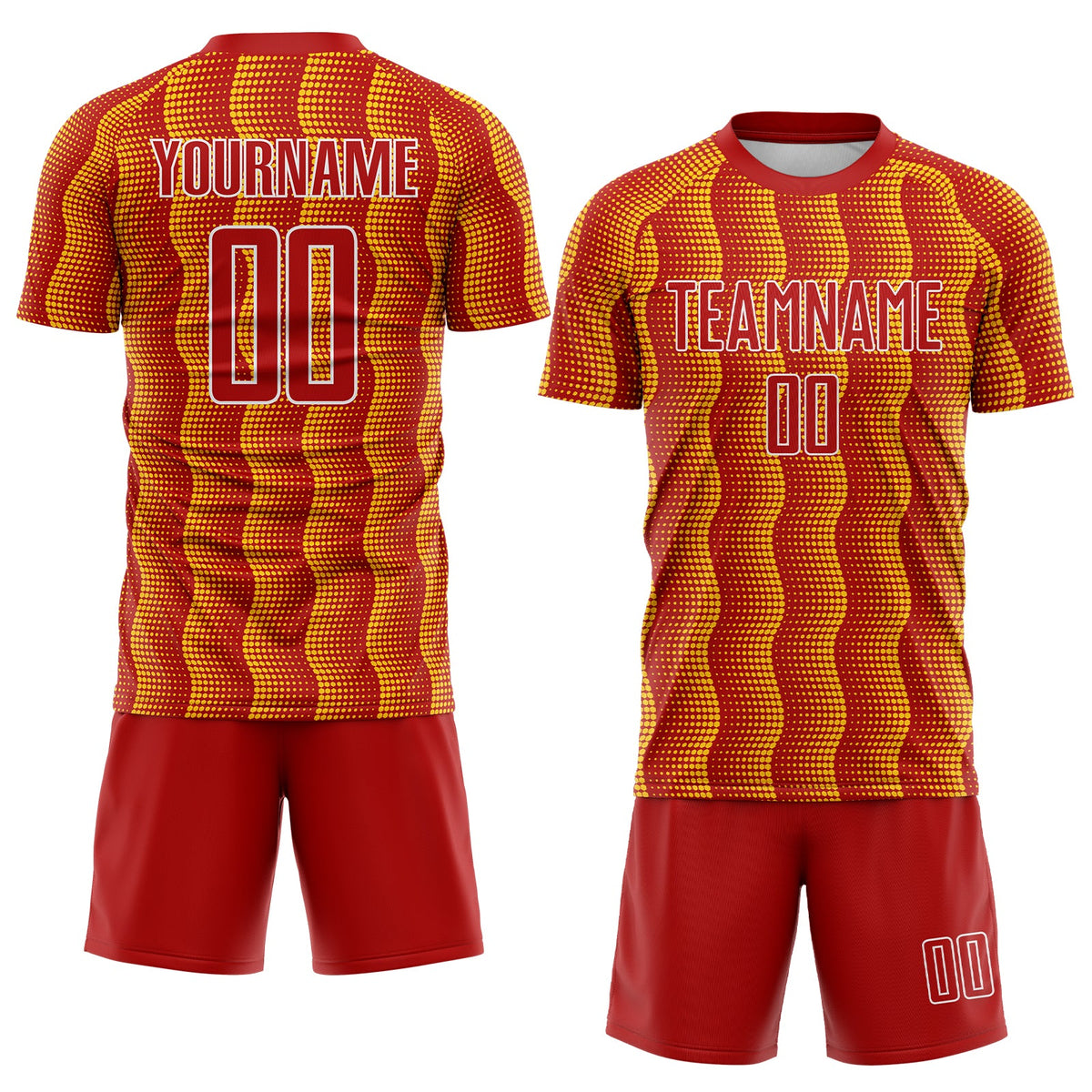 Custom Red Yellow-White Geometric Shape Sublimation Soccer Uniform Jersey Limited