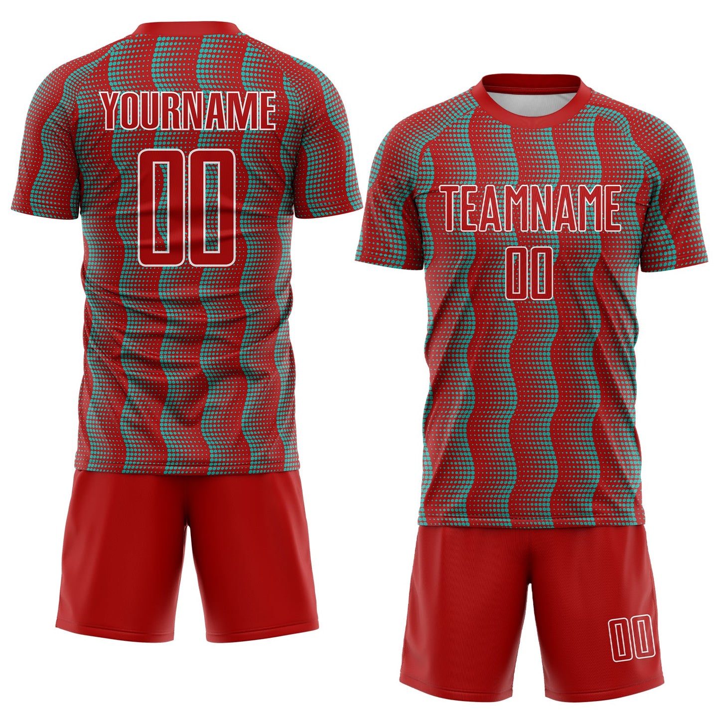 Custom Red Aqua-White Geometric Shape Sublimation Soccer Uniform Jersey Limited