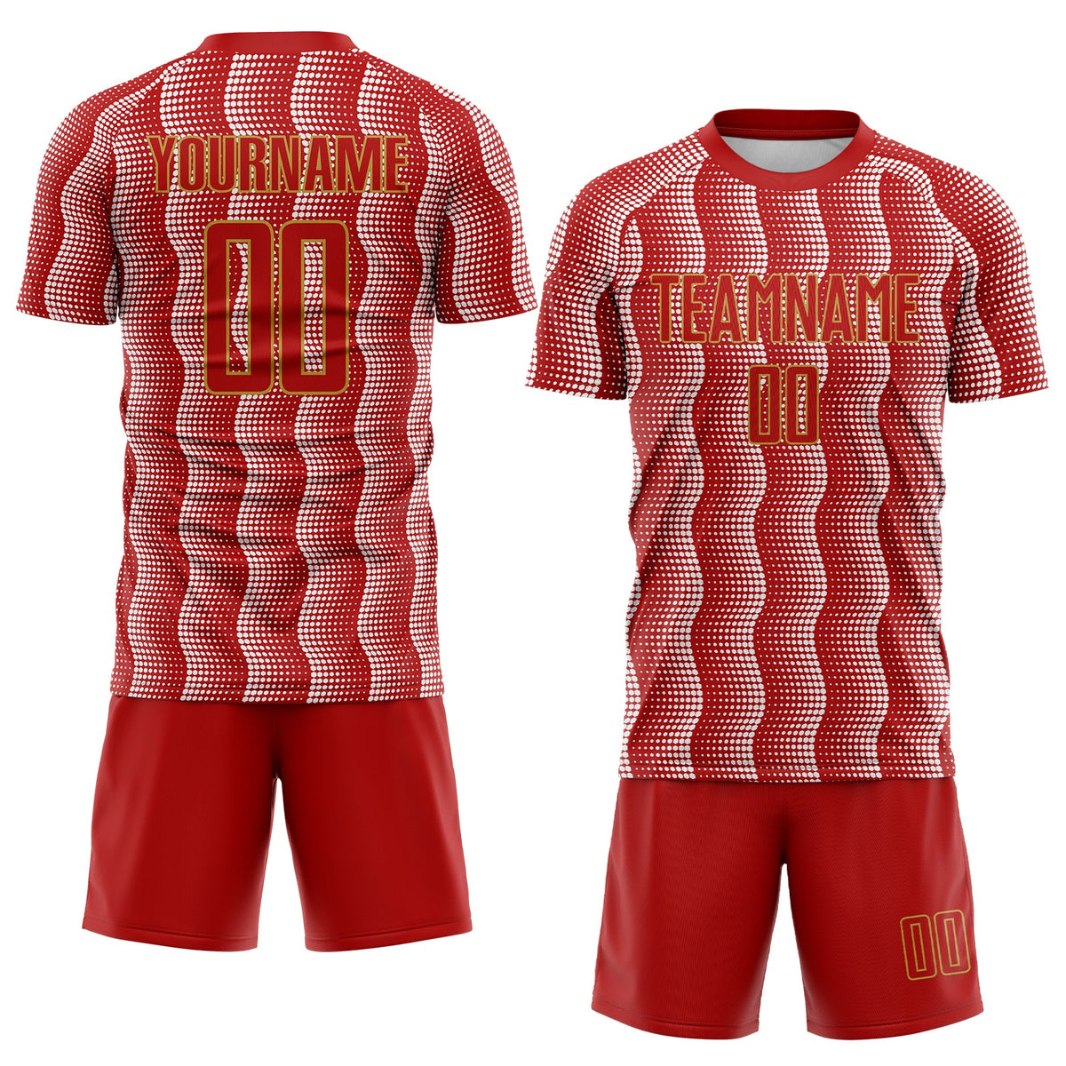Custom Red Old Gold-White Geometric Shape Sublimation Soccer Uniform Jersey Limited