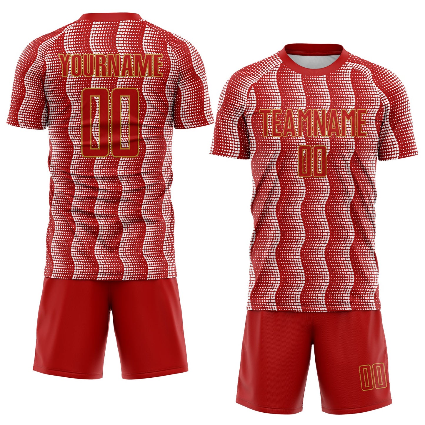 Custom Red Old Gold-White Geometric Shape Sublimation Soccer Uniform Jersey Limited