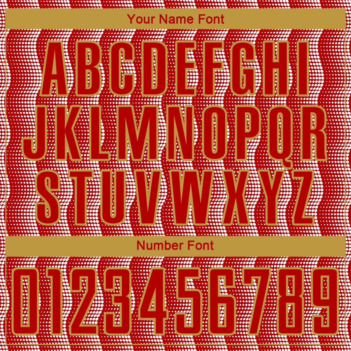 Custom Red Old Gold-White Geometric Shape Sublimation Soccer Uniform Jersey Limited