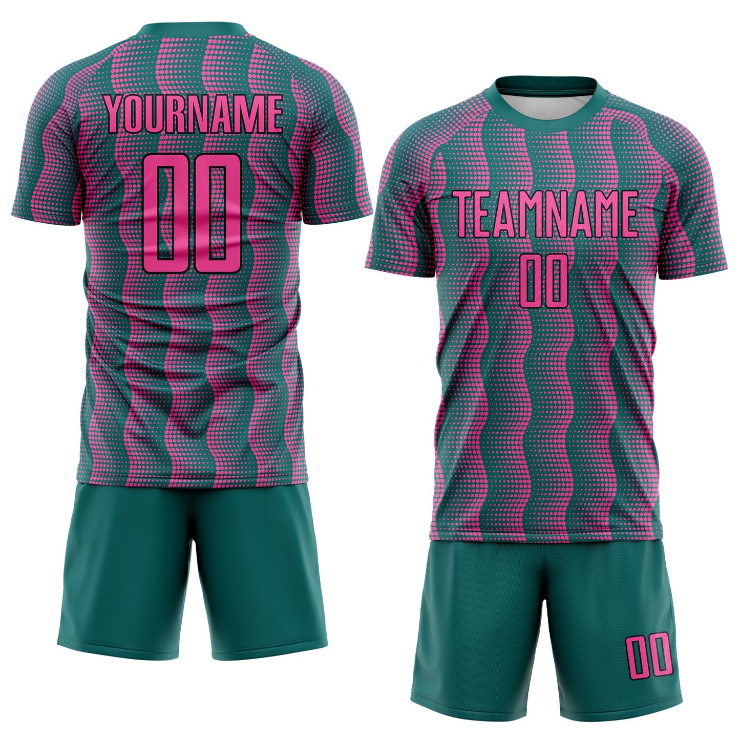 Custom Teal Pink-Black Geometric Shape Sublimation Soccer Uniform Jersey Limited