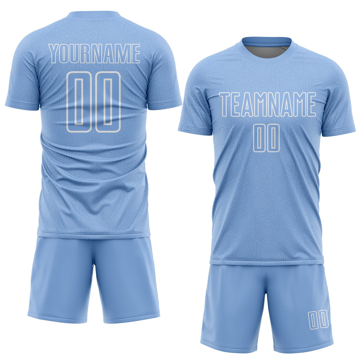 Custom Light Blue White Geometric Shape Sublimation Soccer Uniform Jersey Limited