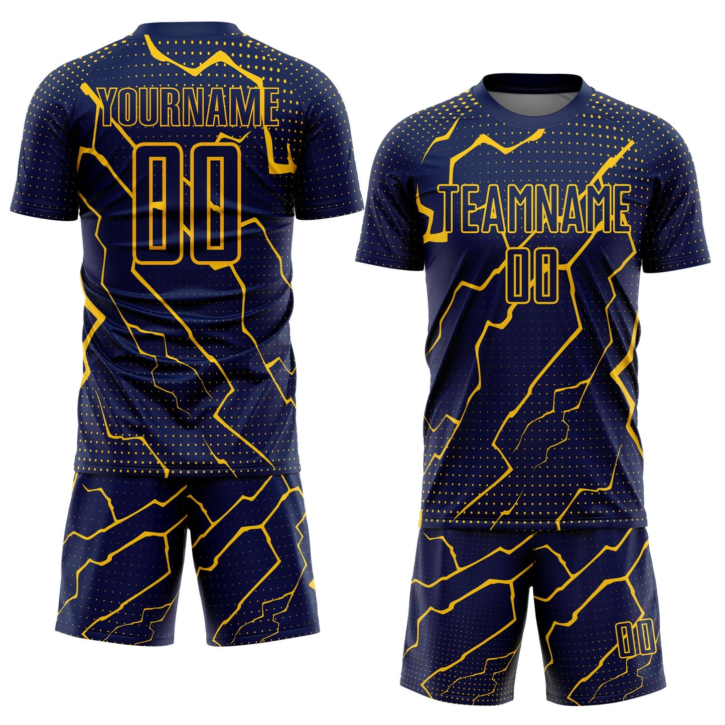 Custom Navy Yellow Lightning Sublimation Soccer Uniform Jersey Limited