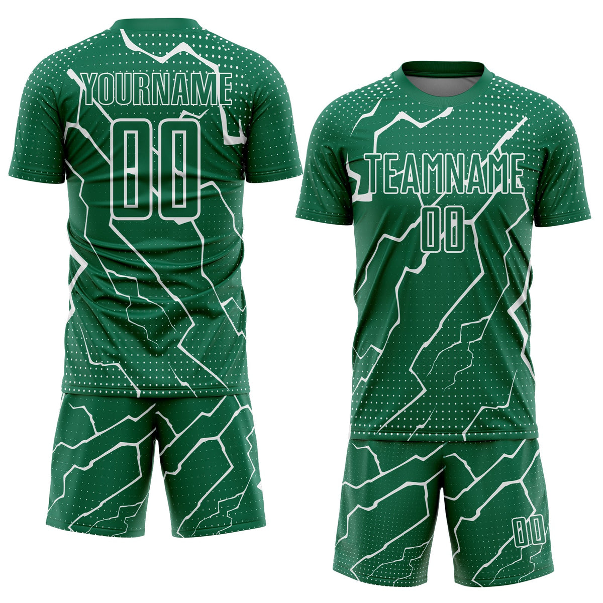 Custom Kelly Green White Lightning Sublimation Soccer Uniform Jersey Limited