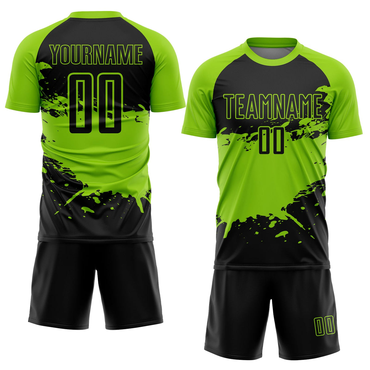 Custom Black Neon Green Splash Sublimation Soccer Uniform Jersey Limited