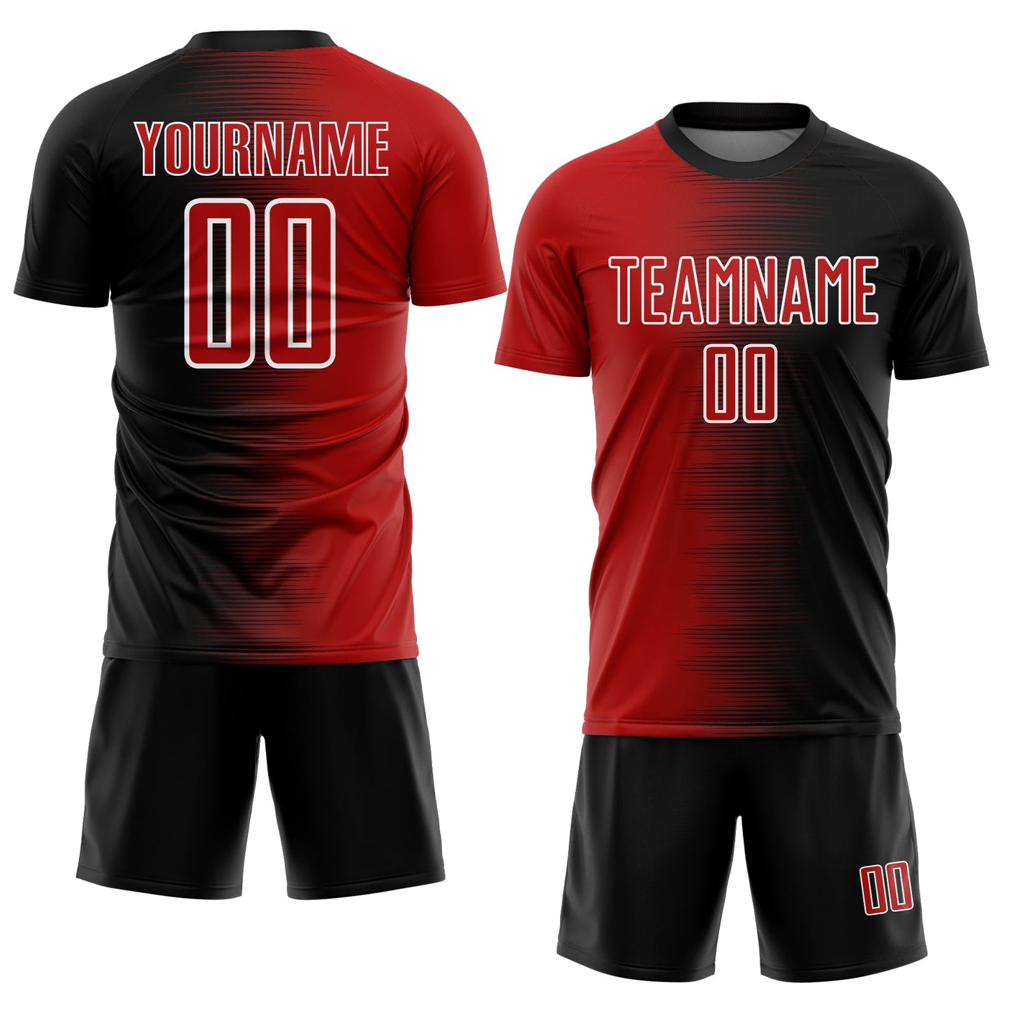 Custom Black Red-White Gradient Line Sublimation Soccer Uniform Jersey Limited