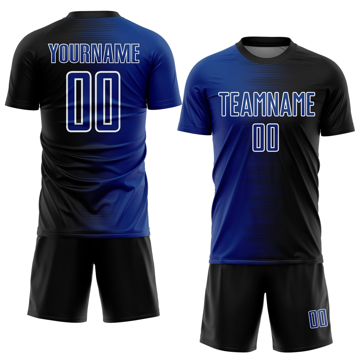 Custom Black Royal-White Gradient Line Sublimation Soccer Uniform Jersey Limited