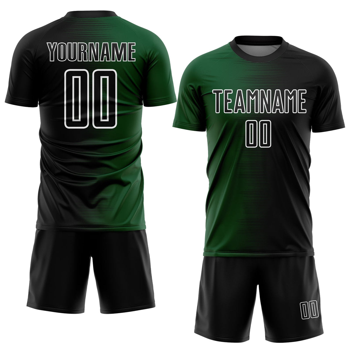 Custom Black Green-White Gradient Line Sublimation Soccer Uniform Jersey Limited