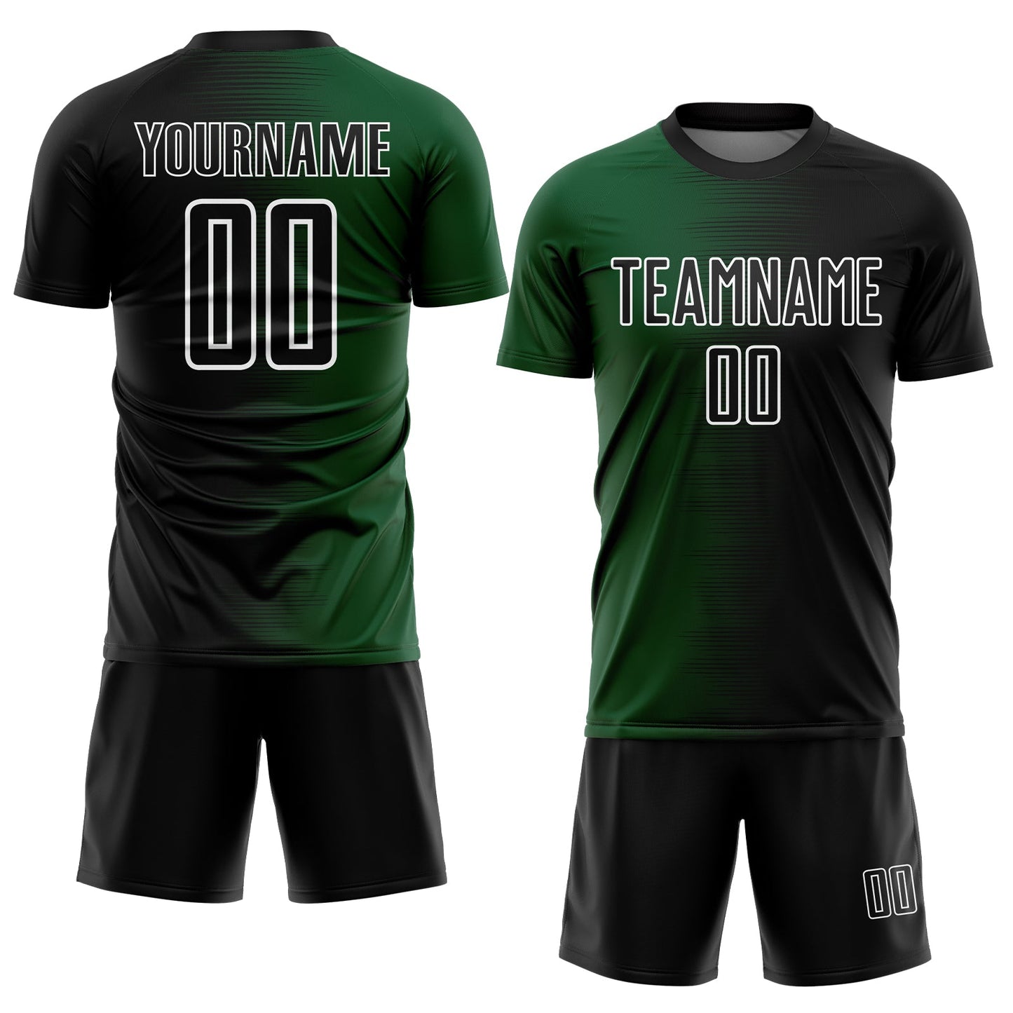 Custom Black Green-White Gradient Line Sublimation Soccer Uniform Jersey Limited