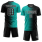 Custom Black Aqua-White Gradient Line Sublimation Soccer Uniform Jersey Limited