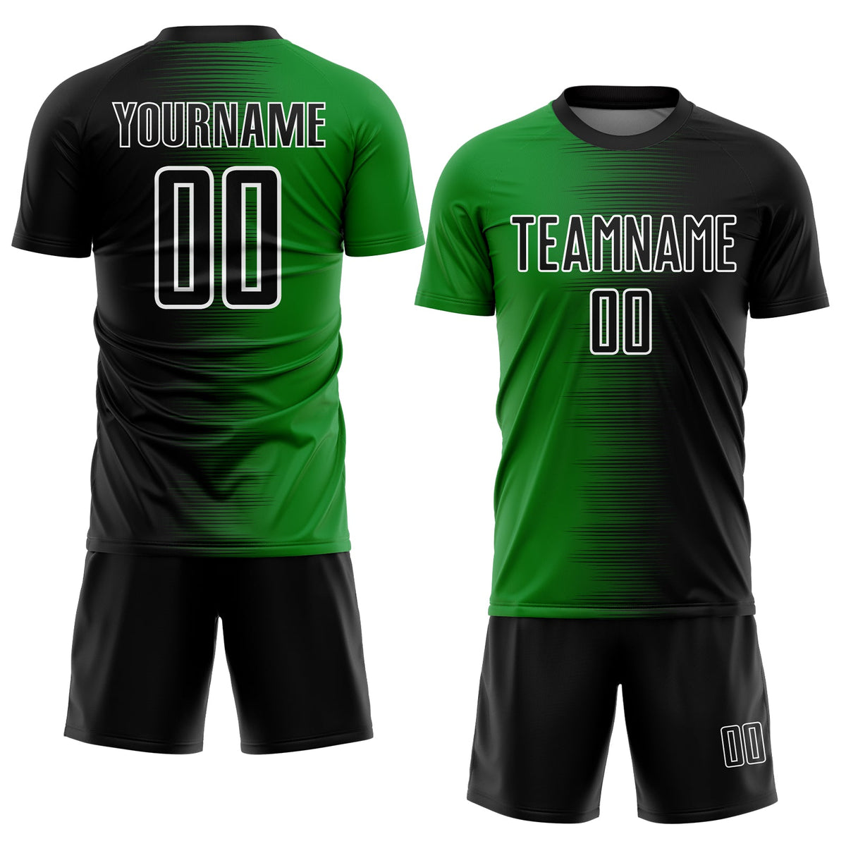 Custom Black Grass Green-White Gradient Line Sublimation Soccer Uniform Jersey Limited