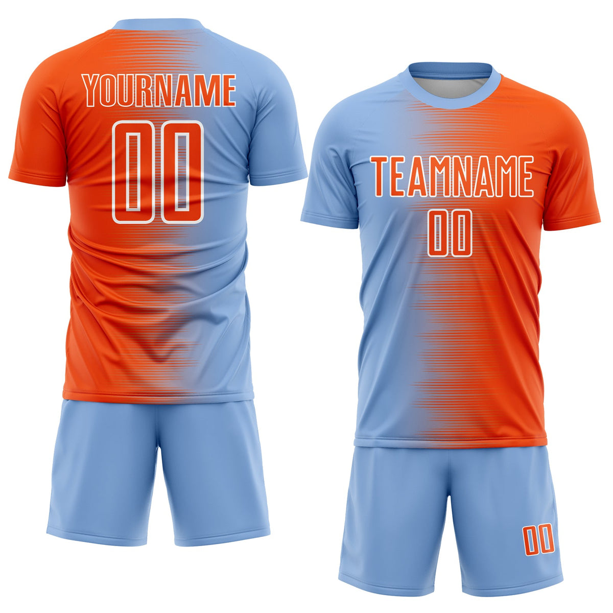Custom Light Blue Orange-White Gradient Line Sublimation Soccer Uniform Jersey Limited