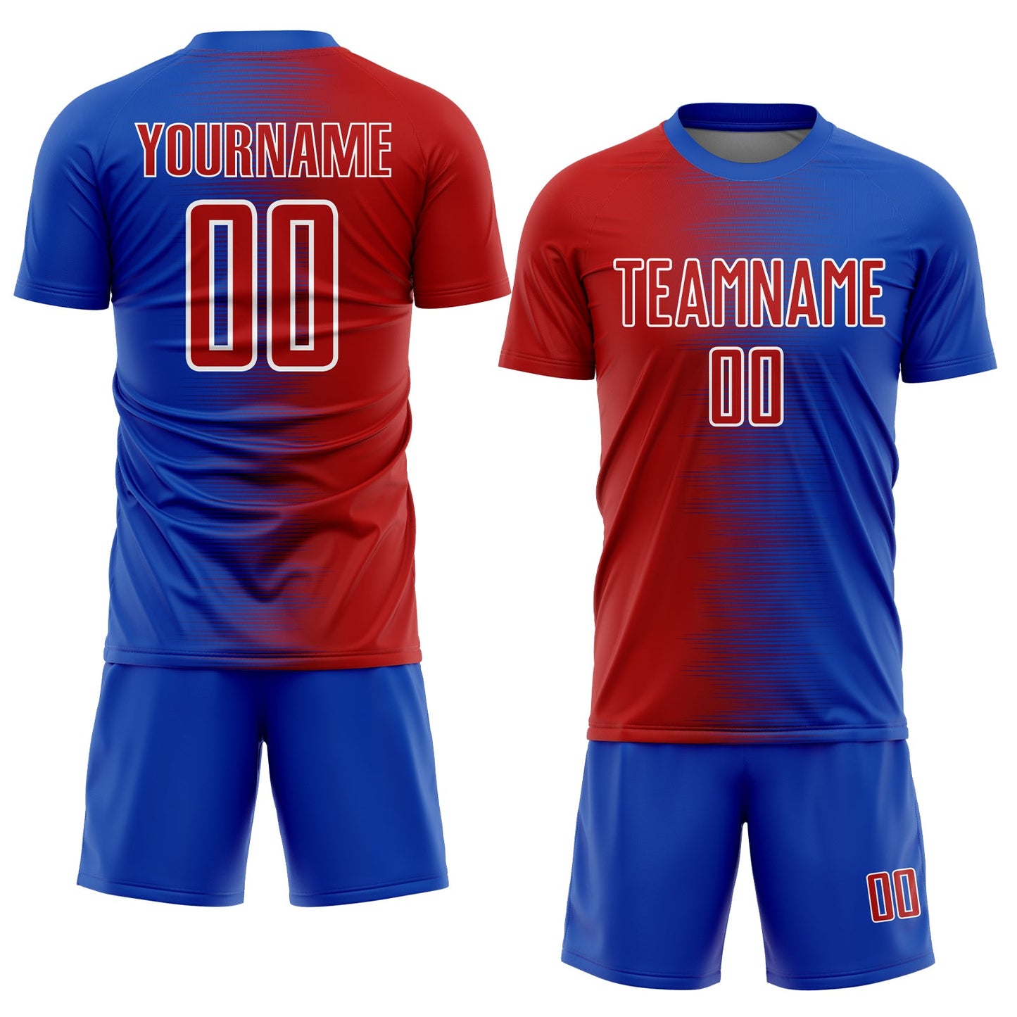 Custom Thunder Blue Red-White Gradient Line Sublimation Soccer Uniform Jersey Limited