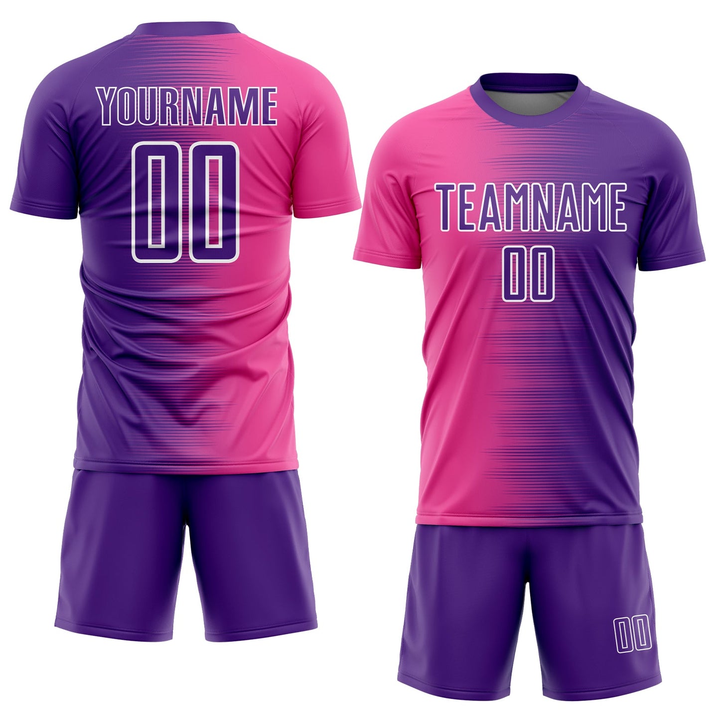 Custom Purple Pink-White Gradient Line Sublimation Soccer Uniform Jersey Limited