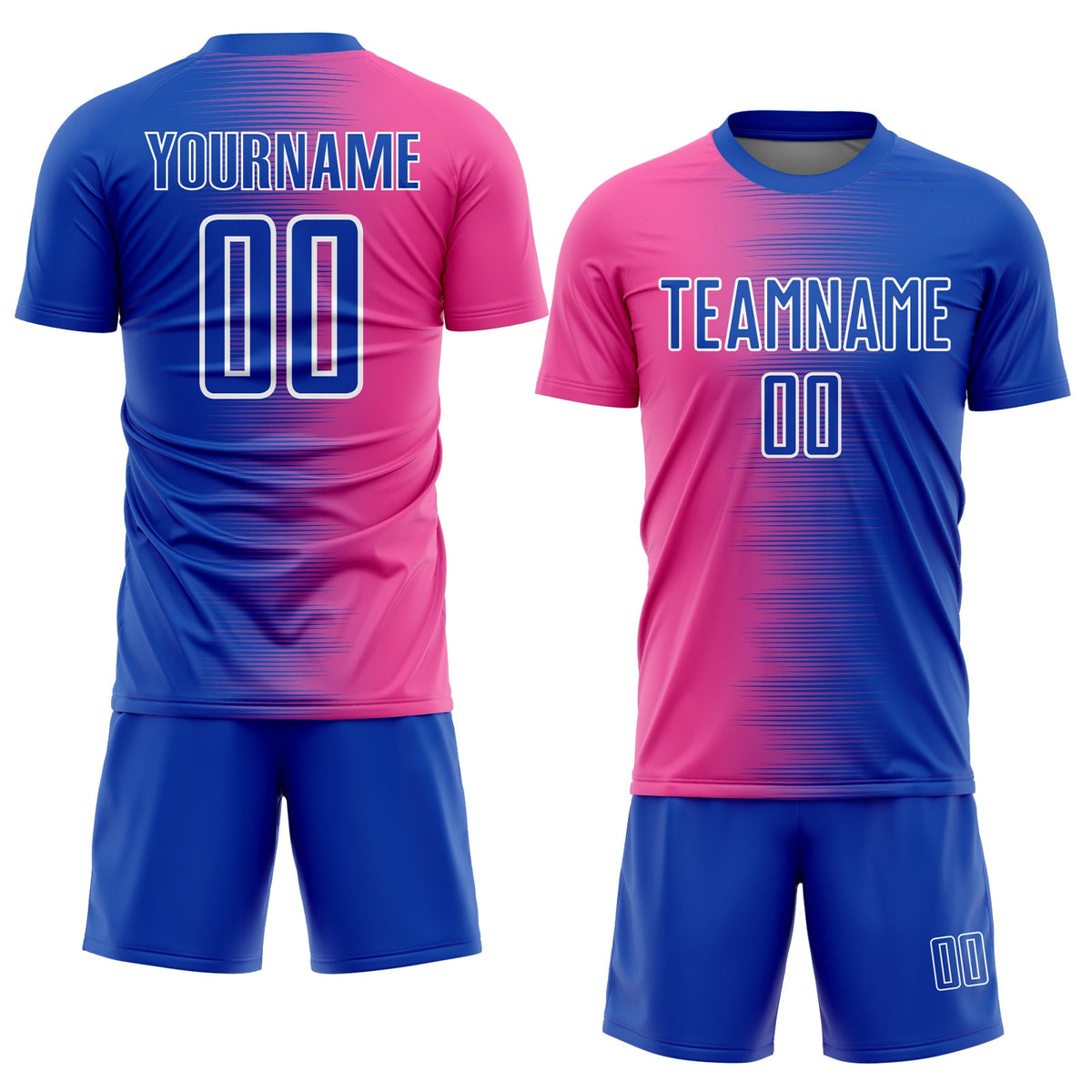 Custom Thunder Blue Pink-White Gradient Line Sublimation Soccer Uniform Jersey Limited