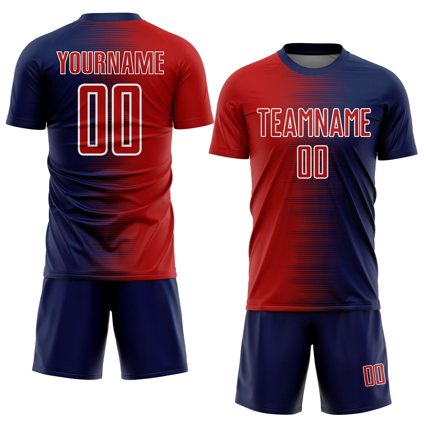 Custom Navy Red-White Gradient Line Sublimation Soccer Uniform Jersey Limited