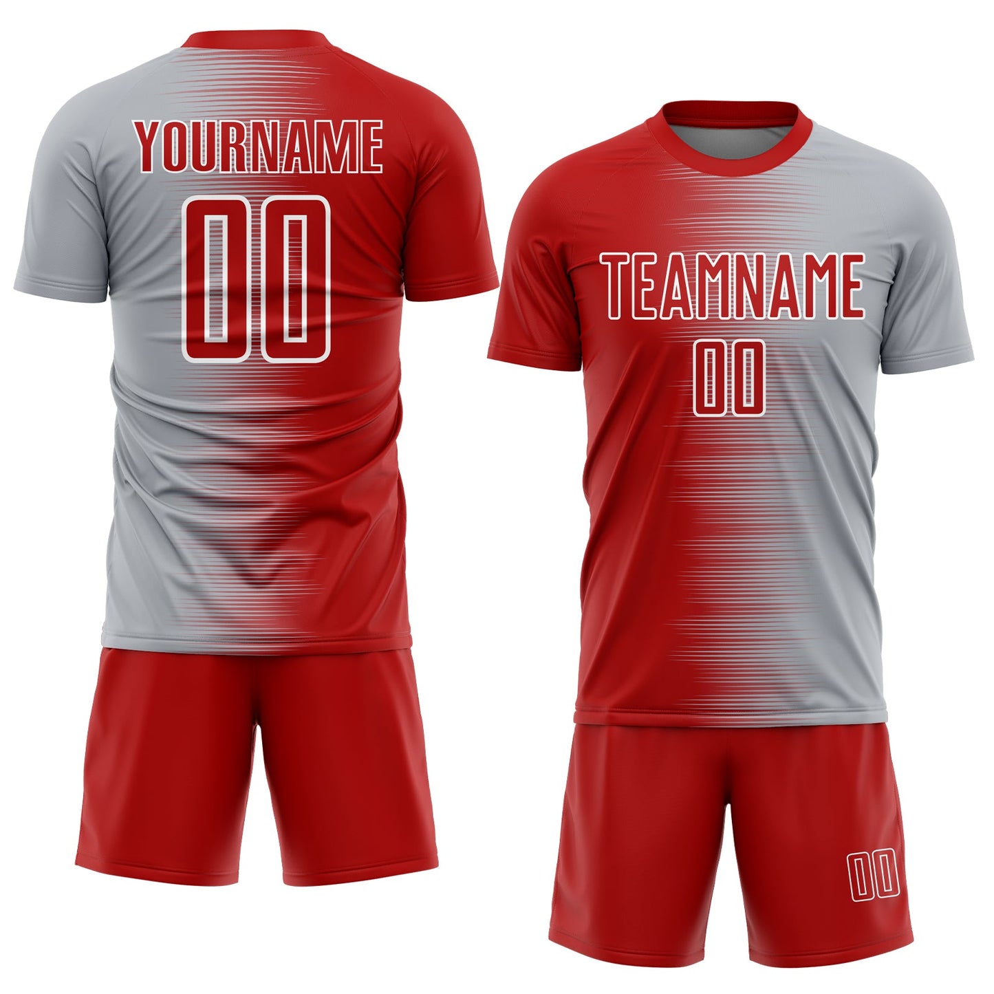 Custom Red Gray-White Gradient Line Sublimation Soccer Uniform Jersey Limited