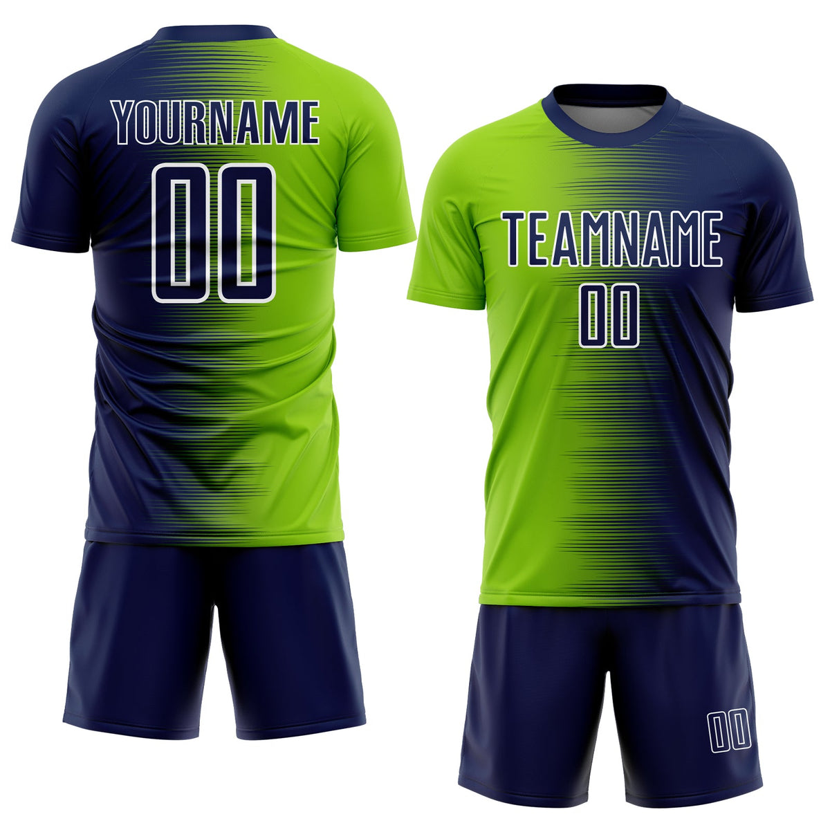 Custom Navy Neon Green-White Gradient Line Sublimation Soccer Uniform Jersey Limited