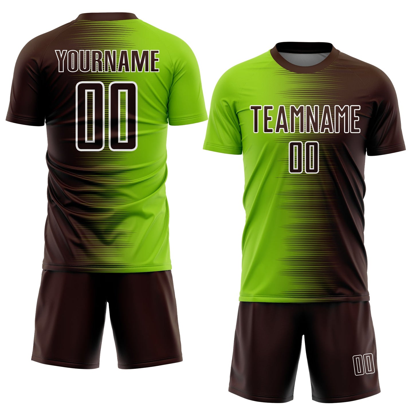 Custom Brown Neon Green-White Gradient Line Sublimation Soccer Uniform Jersey Limited
