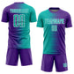 Custom Purple Aqua-White Gradient Line Sublimation Soccer Uniform Jersey Limited