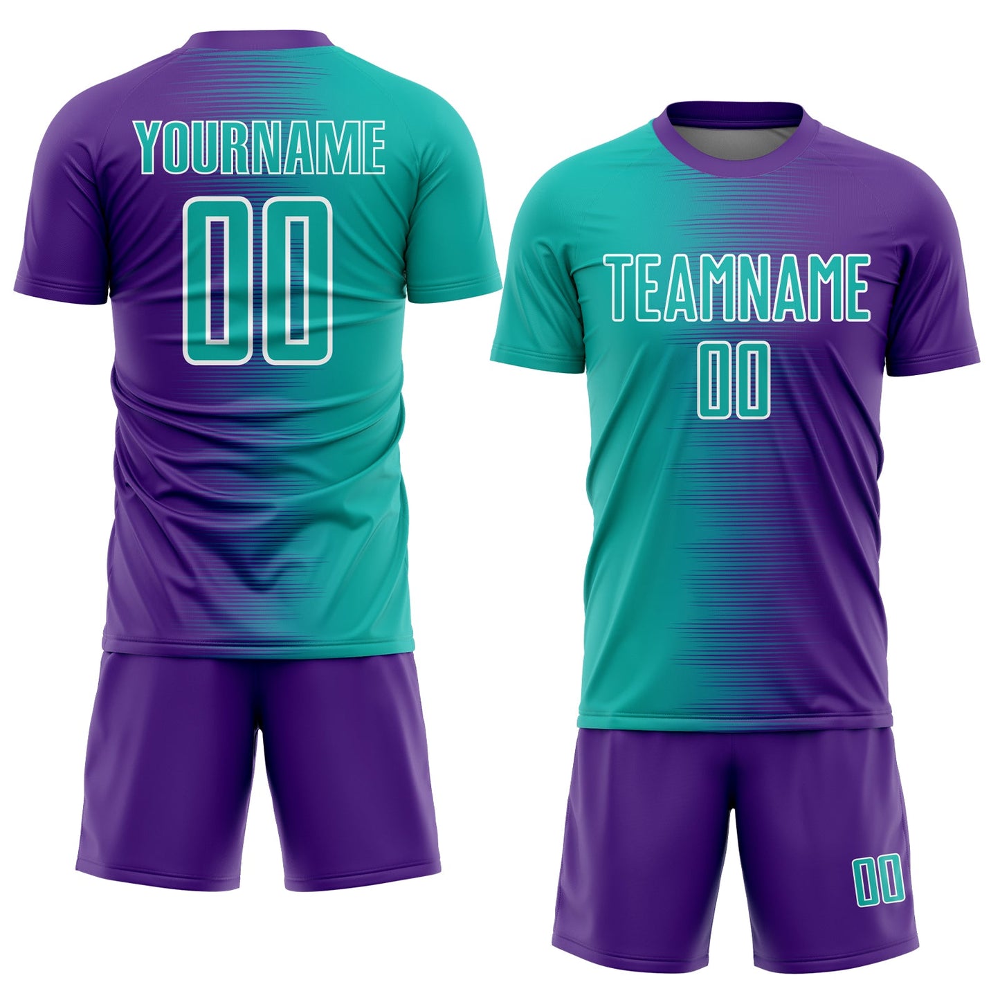 Custom Purple Aqua-White Gradient Line Sublimation Soccer Uniform Jersey Limited