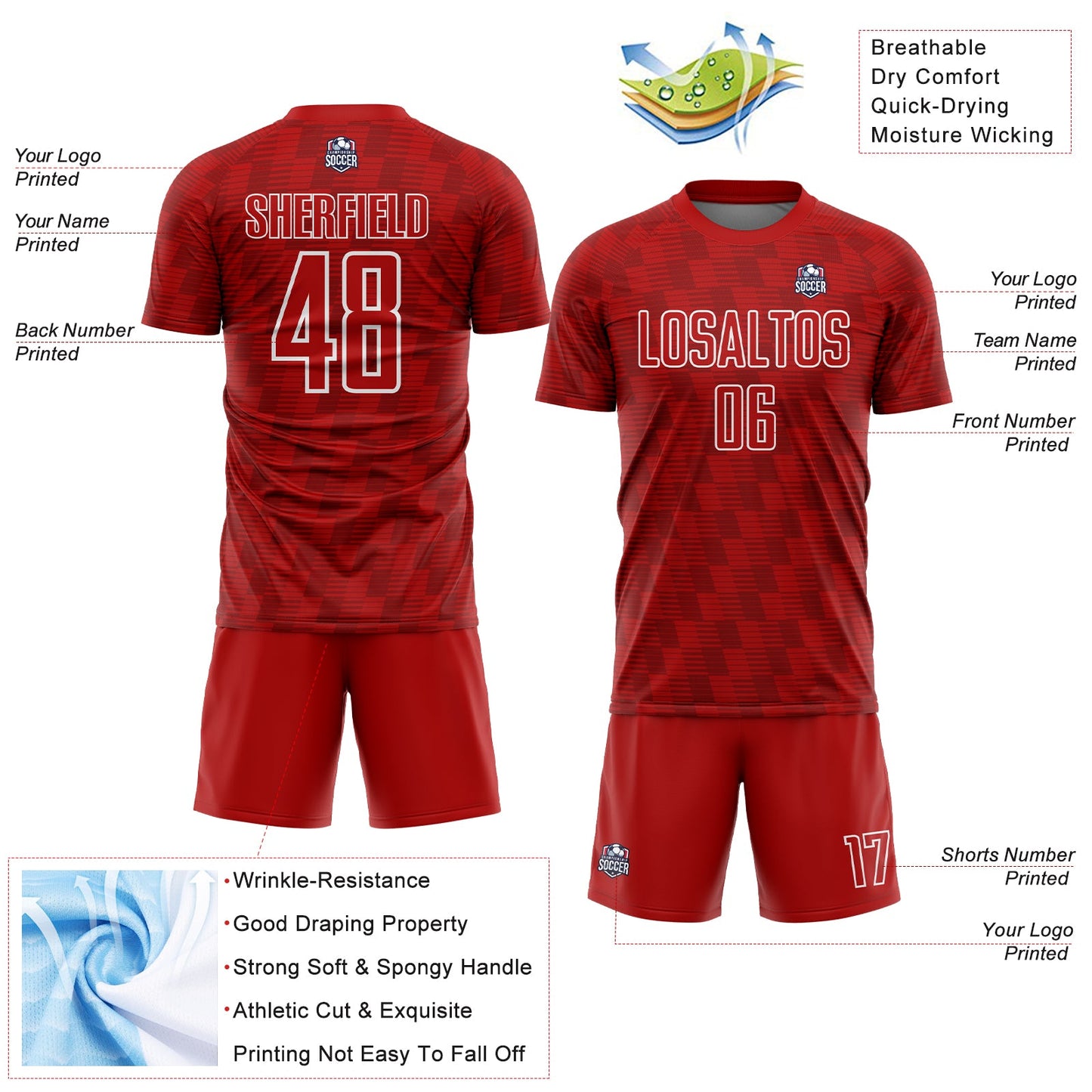 Custom Red White Line Sublimation Soccer Uniform Jersey Limited