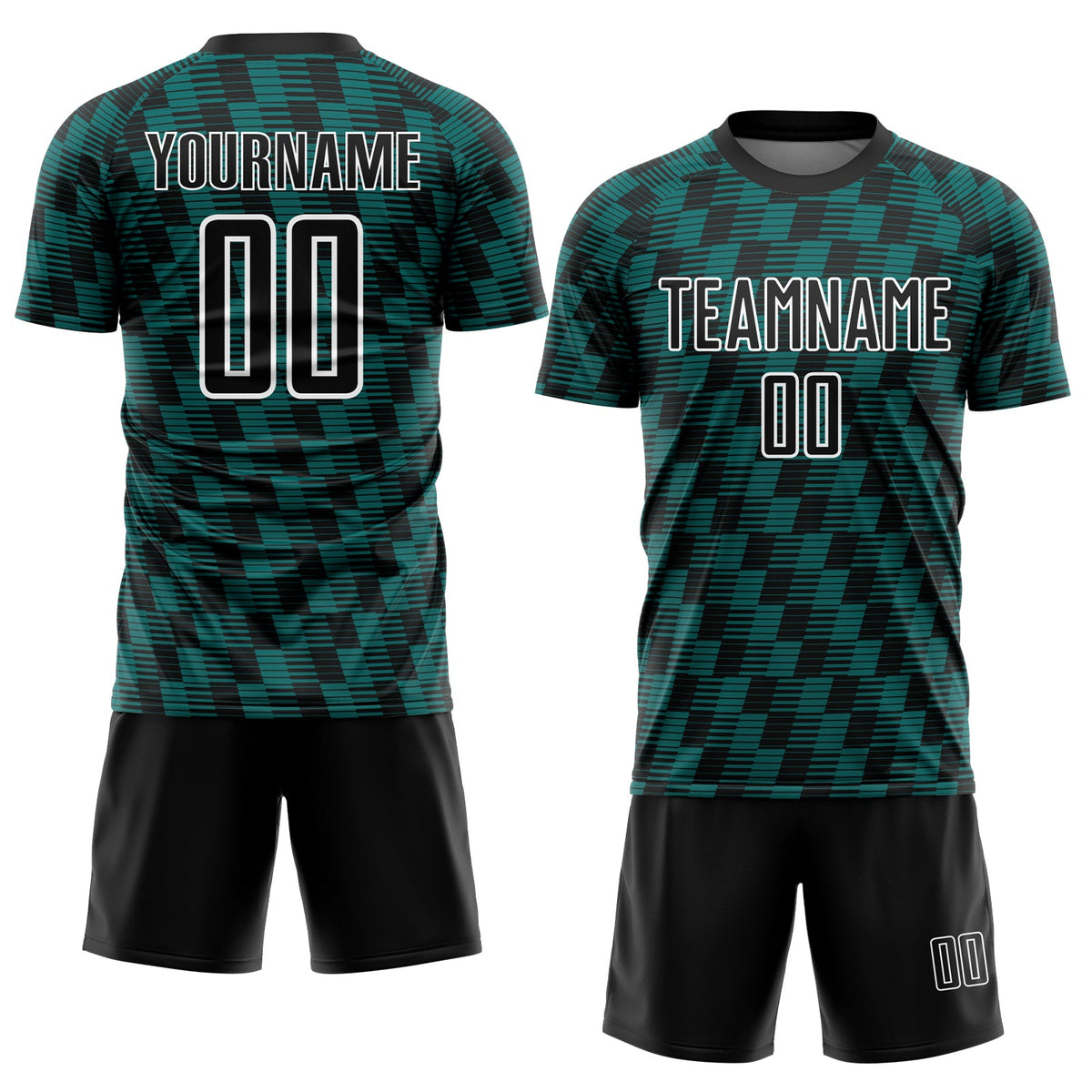 Custom Black Teal-White Line Sublimation Soccer Uniform Jersey Limited