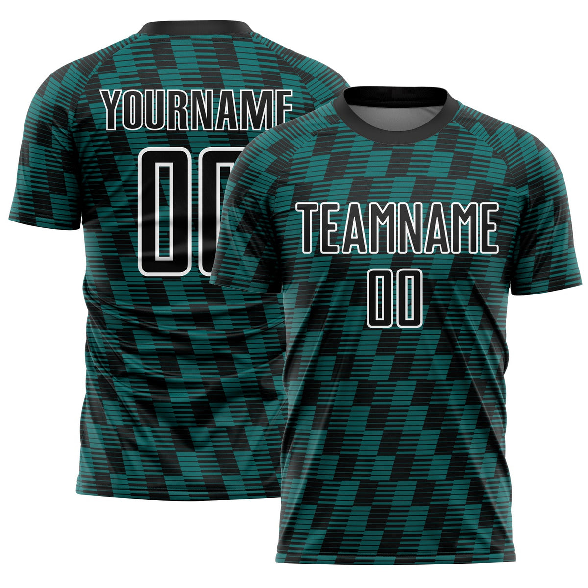 Custom Black Teal-White Line Sublimation Soccer Uniform Jersey