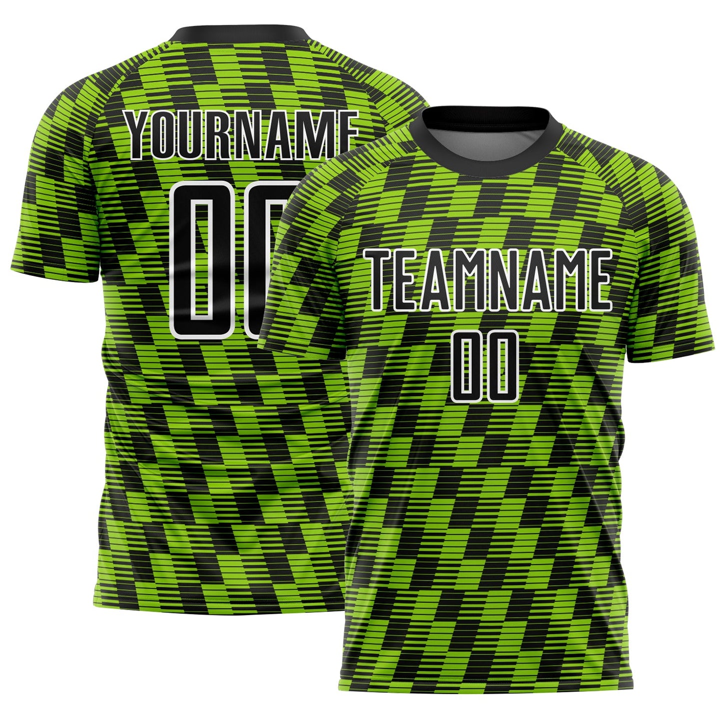 Custom Black Neon Green-White Line Sublimation Soccer Uniform Jersey