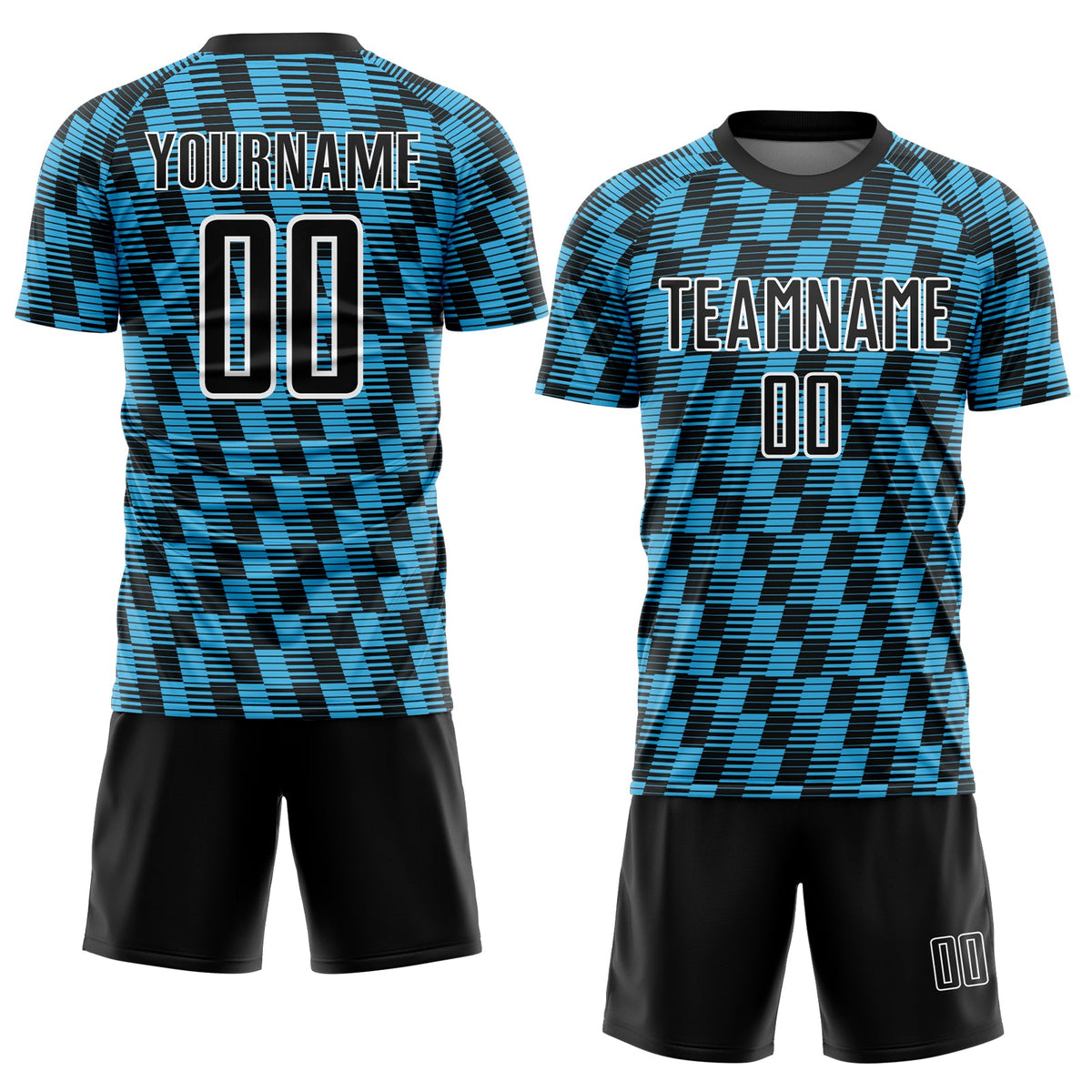 Custom Black Sky Blue-White Line Sublimation Soccer Uniform Jersey Limited
