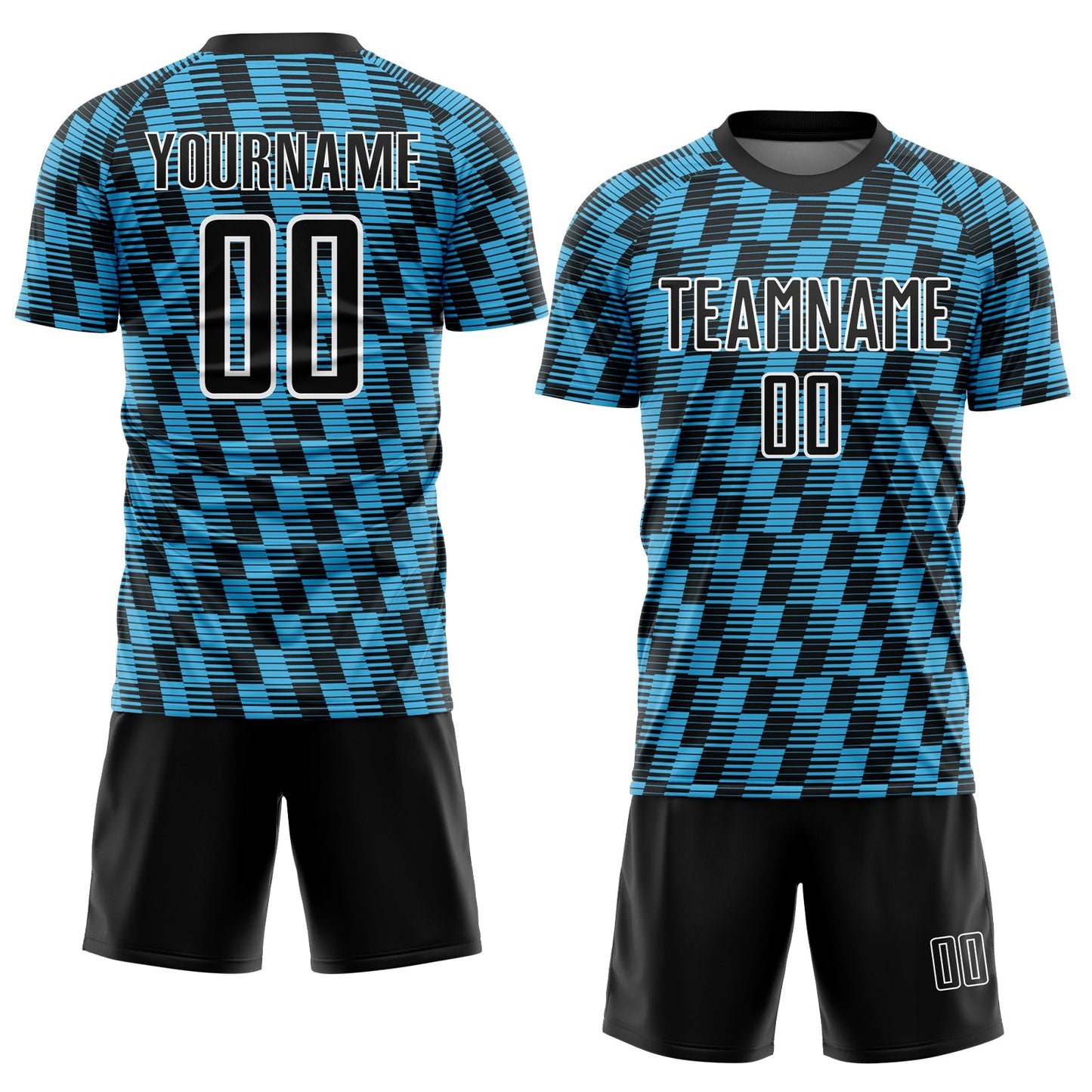 Custom Black Sky Blue-White Line Sublimation Soccer Uniform Jersey Limited