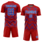 Custom Red Thunder Blue-White Line Sublimation Soccer Uniform Jersey Limited