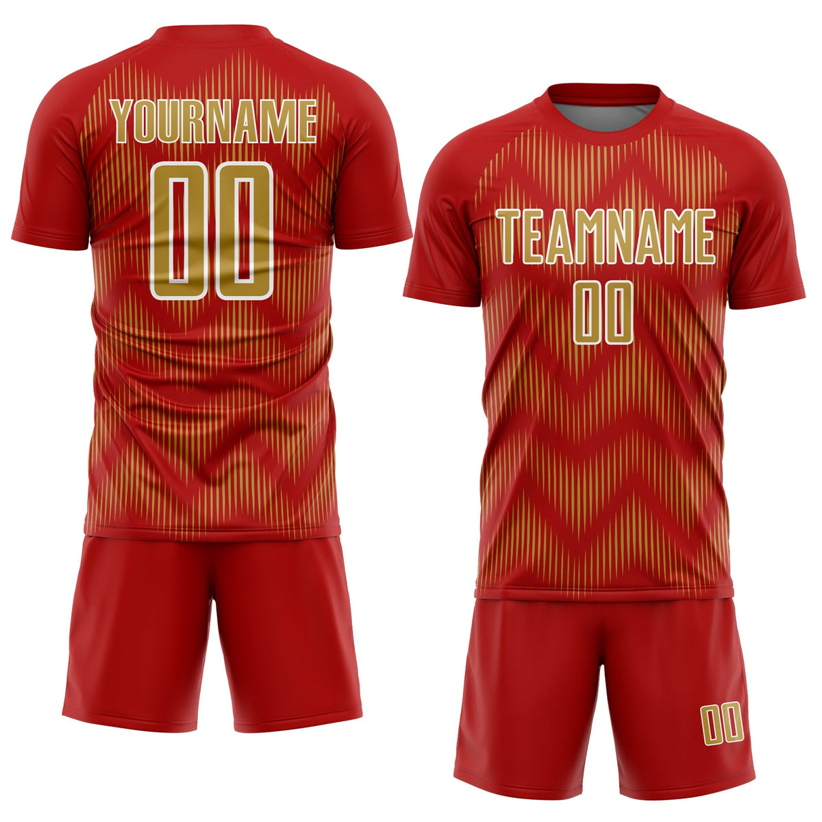 Custom Red Old Gold-White Line Sublimation Soccer Uniform Jersey Limited