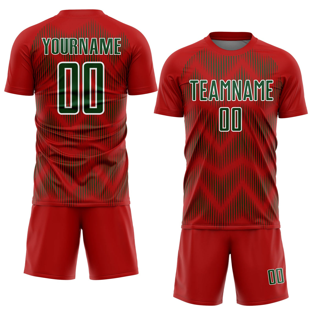 Custom Red Green-White Line Sublimation Soccer Uniform Jersey Limited