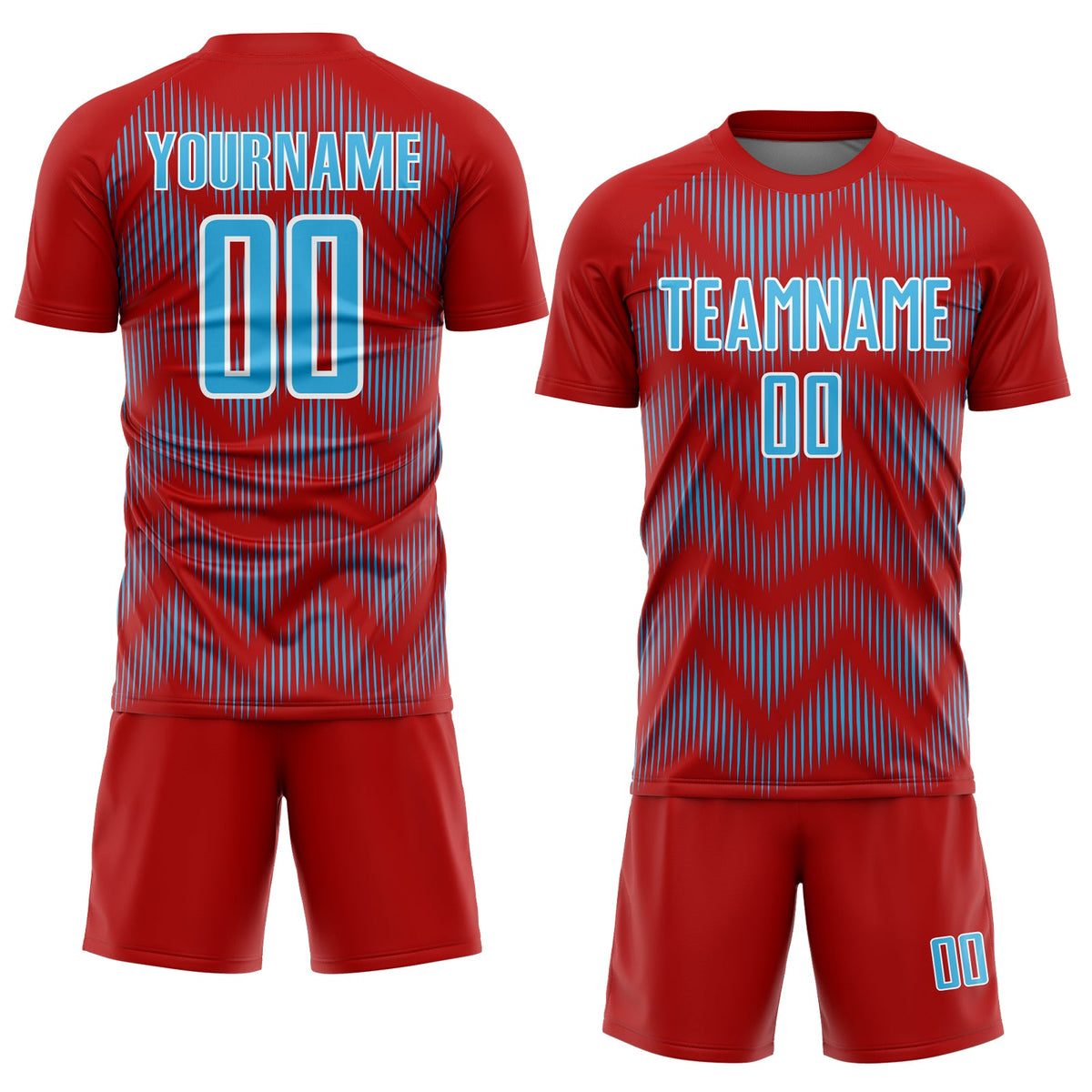 Custom Red Sky Blue-White Line Sublimation Soccer Uniform Jersey Limited