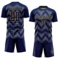 Custom Navy Gray-Old Gold Line Sublimation Soccer Uniform Jersey Limited