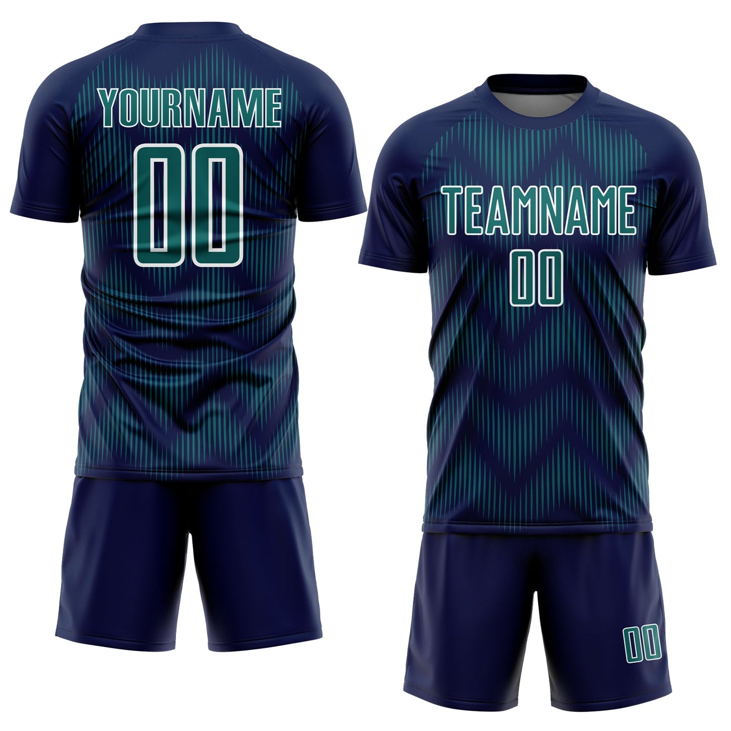 Custom Navy Teal-White Line Sublimation Soccer Uniform Jersey Limited