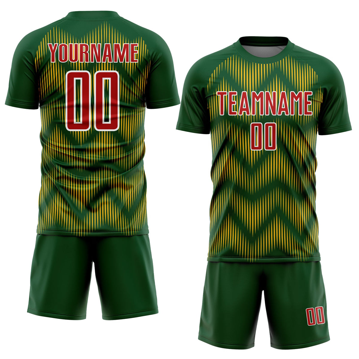 Custom Green Red-Gold Line Sublimation Soccer Uniform Jersey Limited