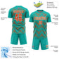 Custom Aqua Orange-White Line Sublimation Soccer Uniform Jersey Limited