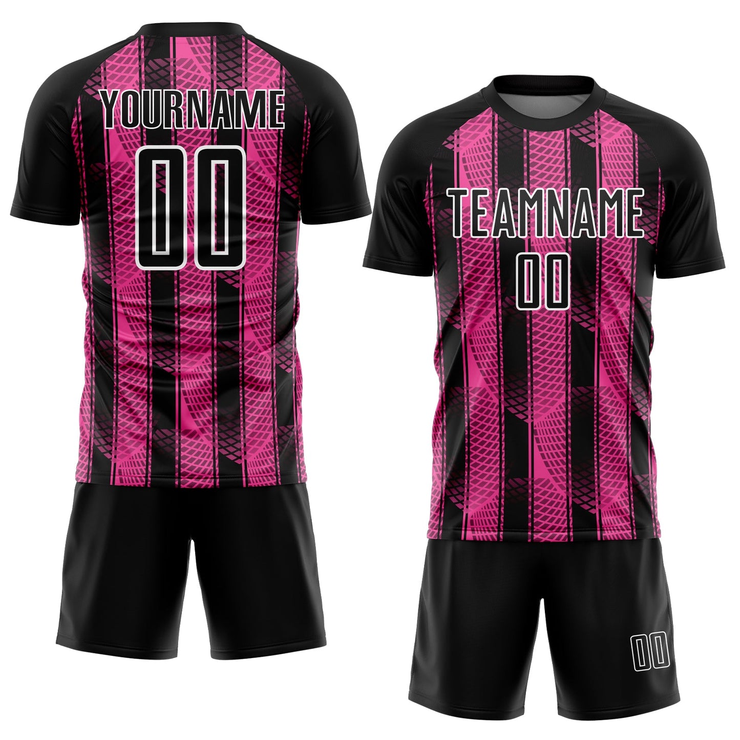 Custom Black Pink-White Abstract Network Sublimation Soccer Uniform Jersey Limited