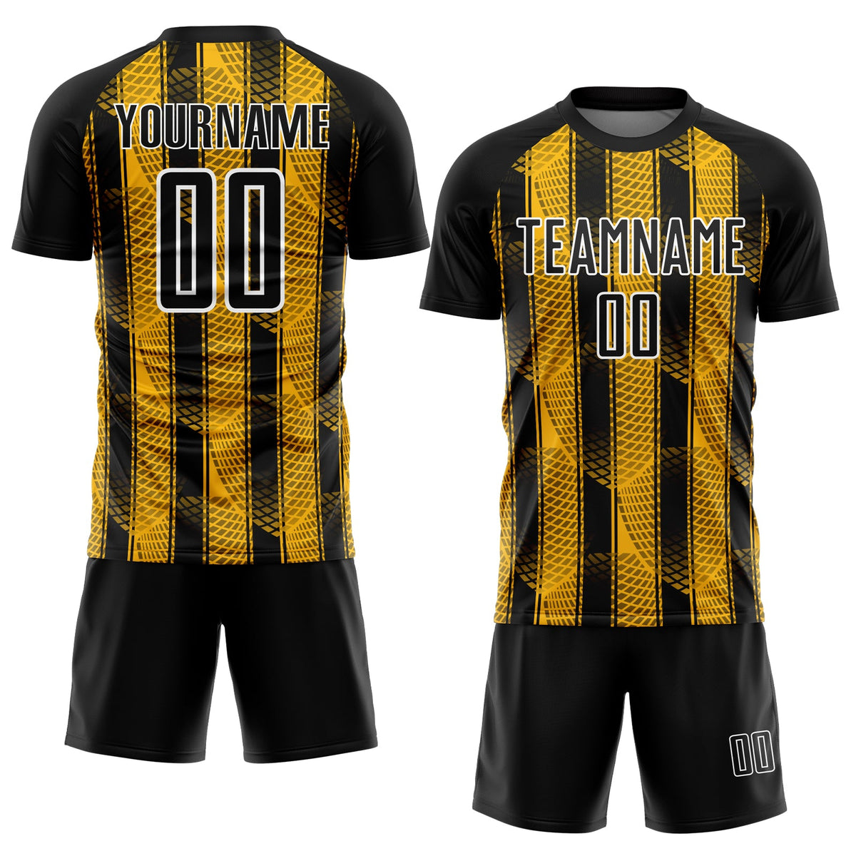 Custom Black Gold-White Abstract Network Sublimation Soccer Uniform Jersey Limited